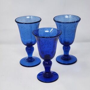Italian Tuscany Etrusca, di Empoli, Taddei Cobalt Glass Bubble Glass Goblets